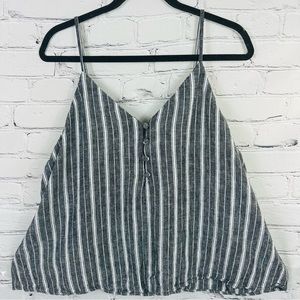 ABOUND LINEN BLEND STRIPE BUTTON FRONT GREY&WHITE CAMISOLE/TANK SIZE (XXL)